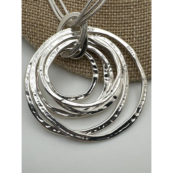 Layered Silver-Tone Textured Circle Pendant Necklace Multi Chain Minimalist - Picture 4 of 10